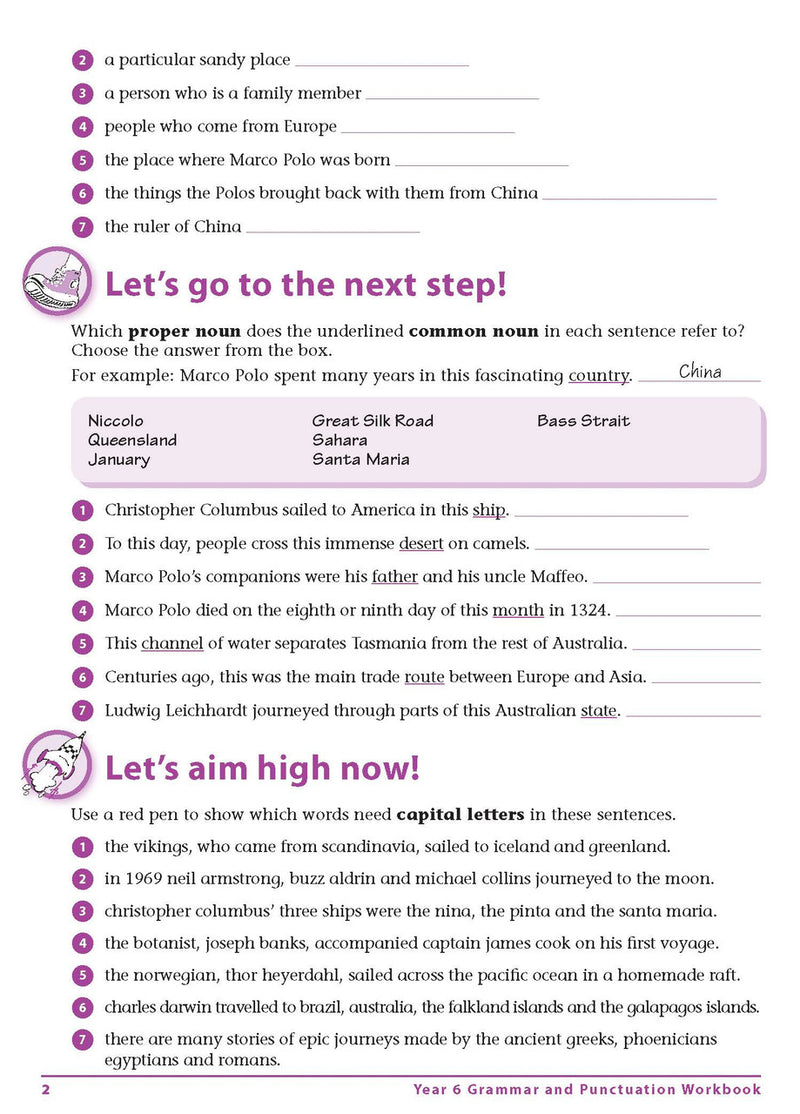 Sample interior page from Excel Advanced Skills Grammar and Punctuation Workbook Year 6 showing practice activities and exercises for students