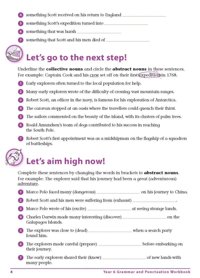 Sample interior page from Excel Advanced Skills Grammar and Punctuation Workbook Year 6 showing practice activities and exercises for students