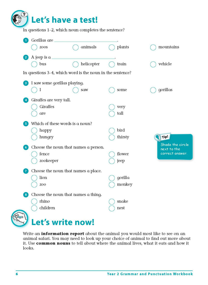 Sample interior page 6 from Excel Grammar and Punctuation Workbook Year 2 showing the workbook's English activities and questions