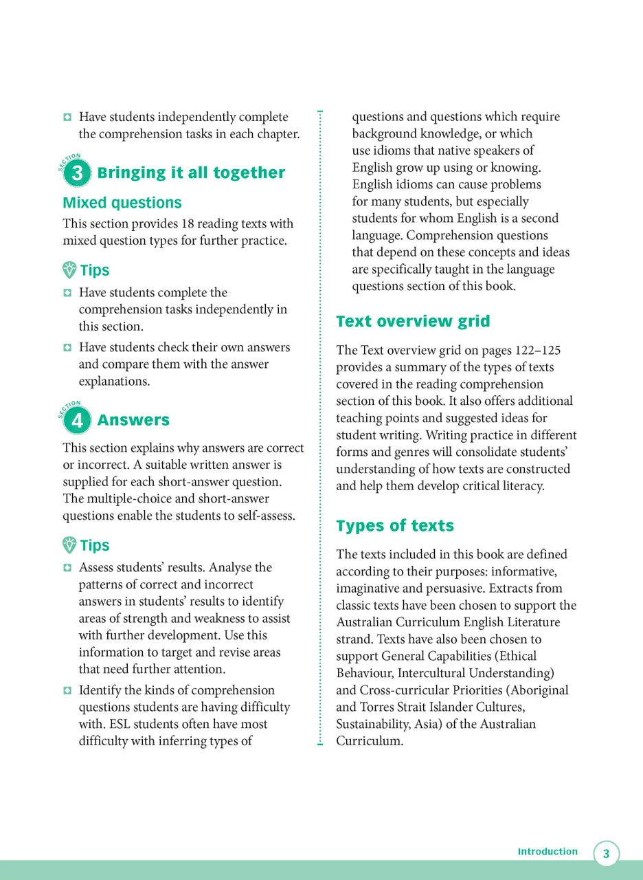 Sample interior page from Excel Advanced Skills Reading and Comprehension Workbook Year 3 showing practice activities and exercises for students