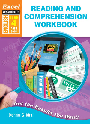 Front cover of Excel Advanced Skills Reading and Comprehension Workbook Year 4, a Pascal Press Excel Advanced Skills paperback English workbook for primary students