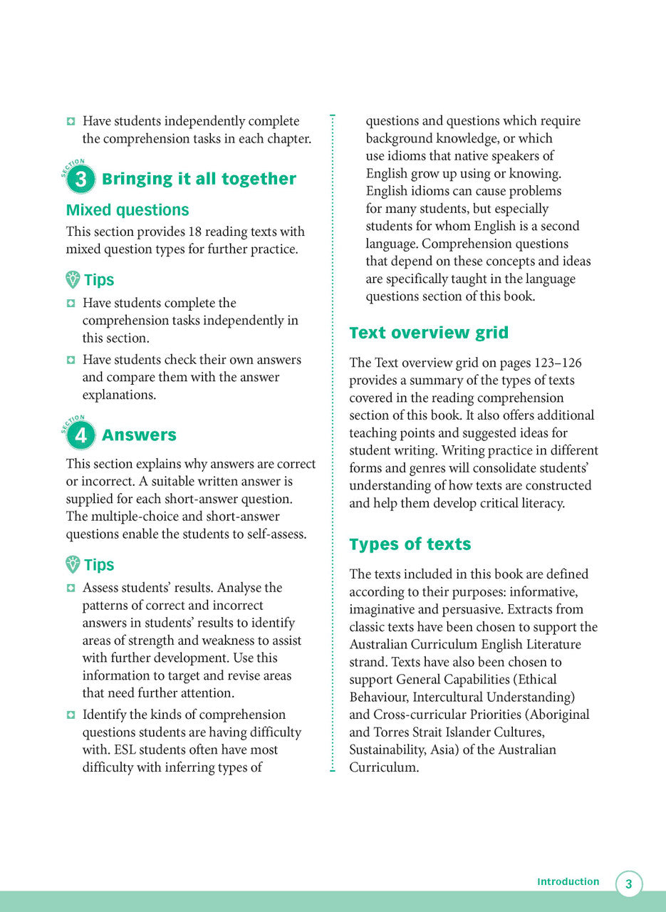 Sample interior page from Excel Advanced Skills Reading and Comprehension Workbook Year 4 showing practice activities and exercises for students