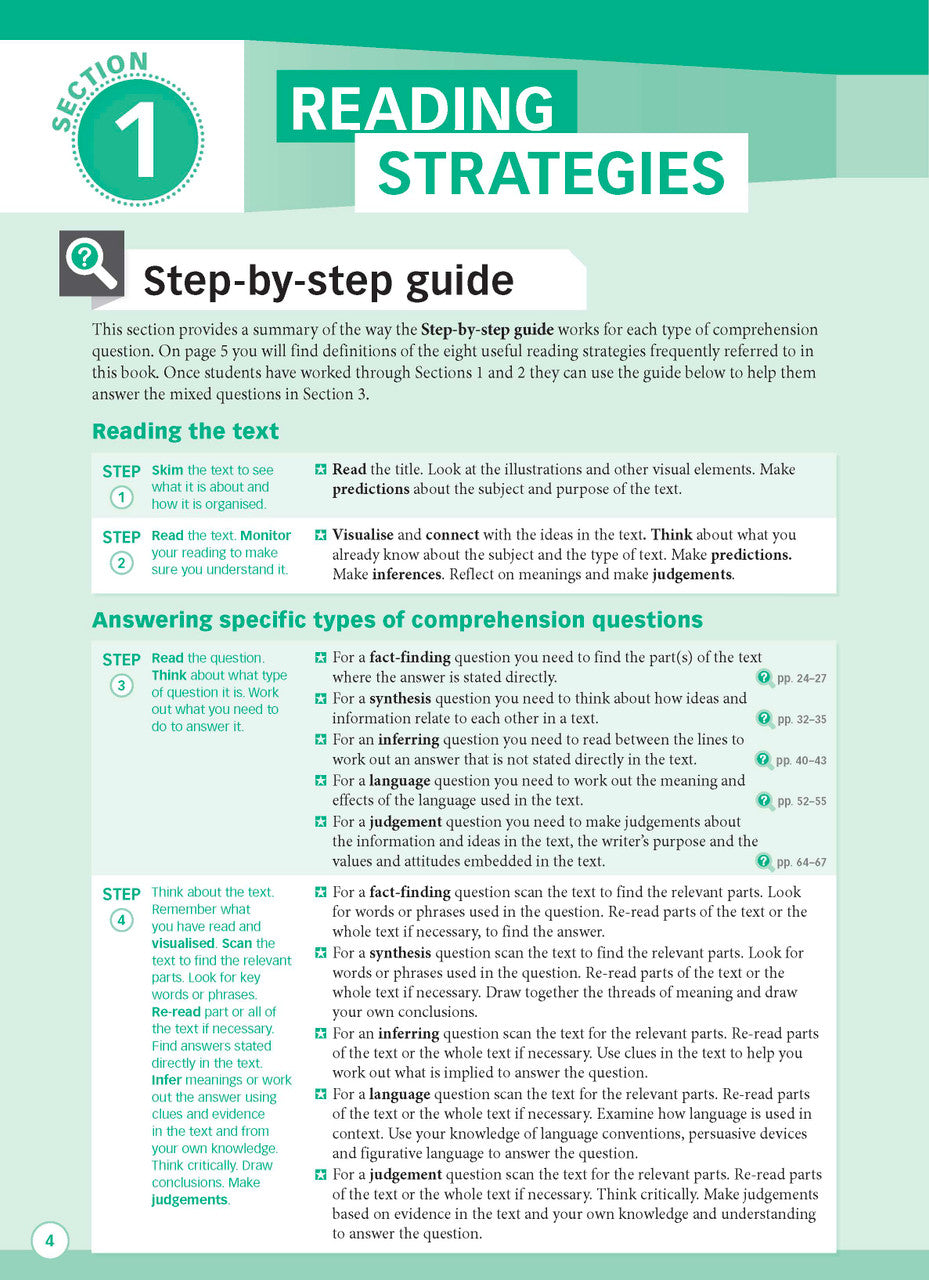 Sample interior page from Excel Advanced Skills Reading and Comprehension Workbook Year 4 showing practice activities and exercises for students