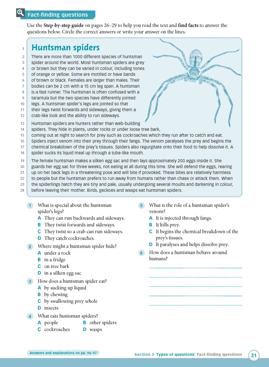 Sample interior page from Excel Advanced Skills Reading and Comprehension Workbook Year 5 showing practice activities and exercises for students