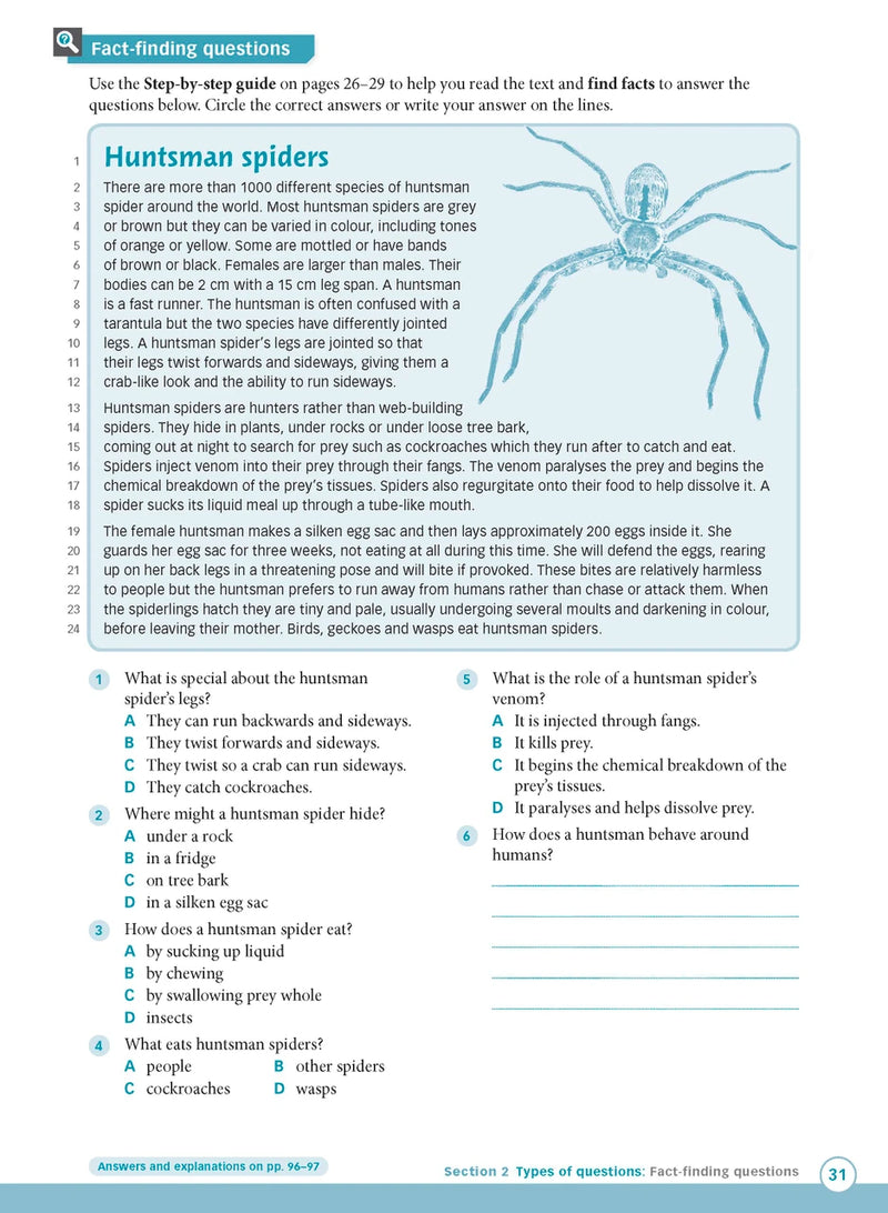 Sample interior page from Excel Advanced Skills Reading and Comprehension Workbook Year 5 showing practice activities and exercises for students