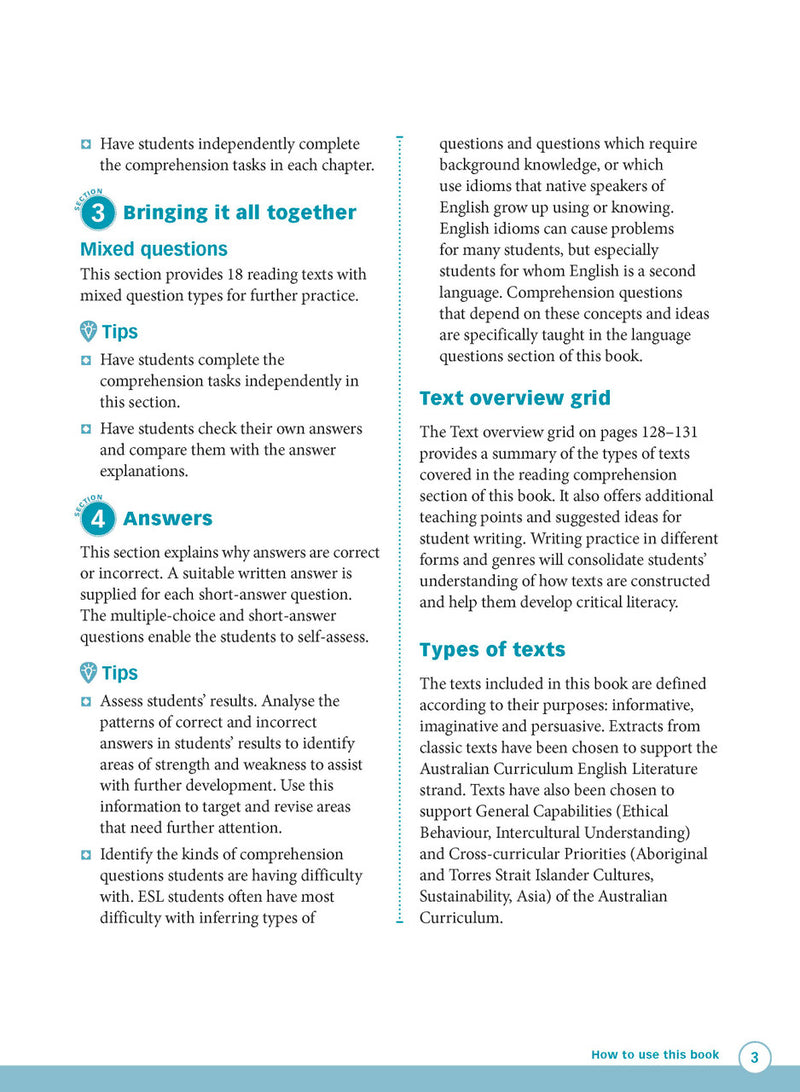 Sample interior page from Excel Advanced Skills Reading and Comprehension Workbook Year 5 showing practice activities and exercises for students