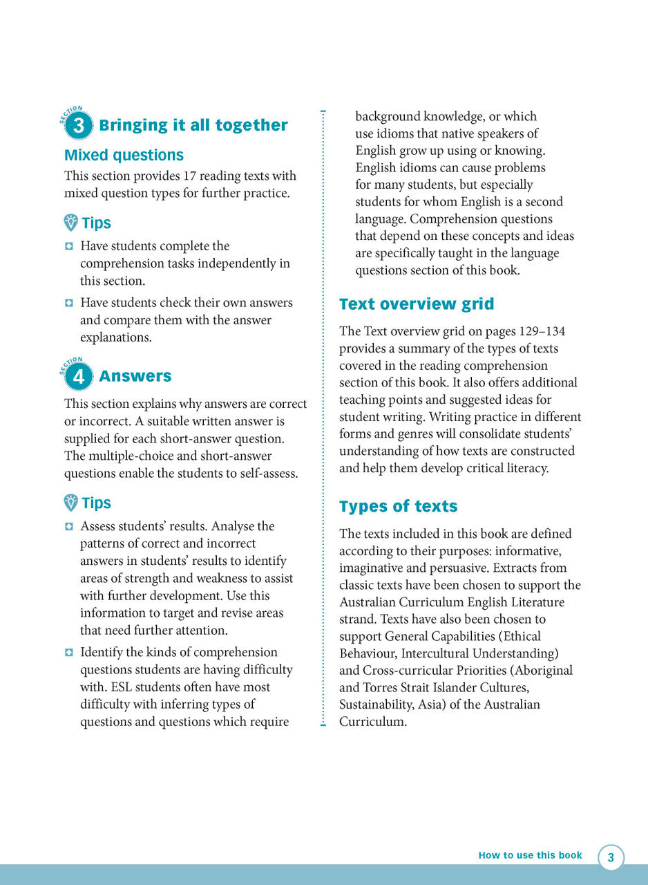 Sample interior page from Excel Advanced Skills Reading and Comprehension Workbook Year 6 showing practice activities and exercises for students