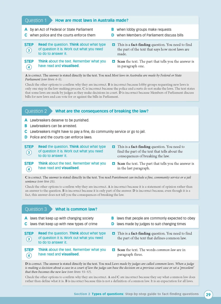 Sample interior page from Excel Advanced Skills Reading and Comprehension Workbook Year 6 showing practice activities and exercises for students