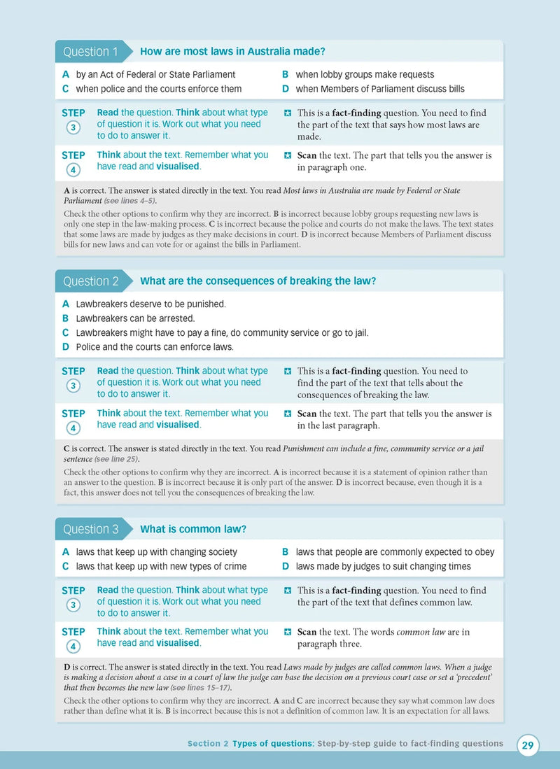 Sample interior page from Excel Advanced Skills Reading and Comprehension Workbook Year 6 showing practice activities and exercises for students