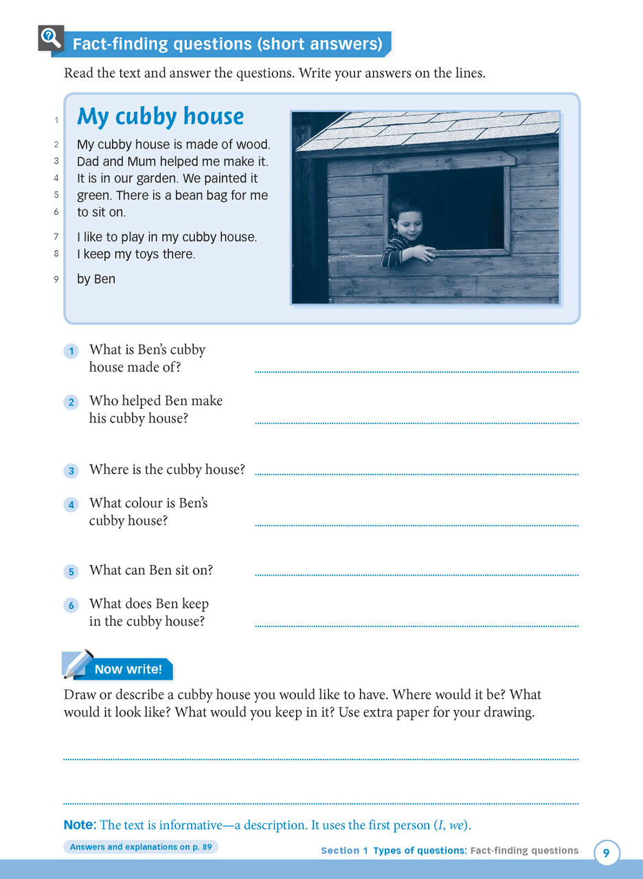 Sample interior page from Excel Advanced Skills Reading and Comprehension Workbook Year 1 showing practice activities and exercises for students