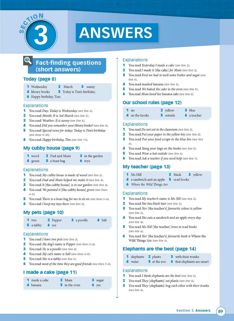 Sample interior page from Excel Advanced Skills Reading and Comprehension Workbook Year 1 showing practice activities and exercises for students