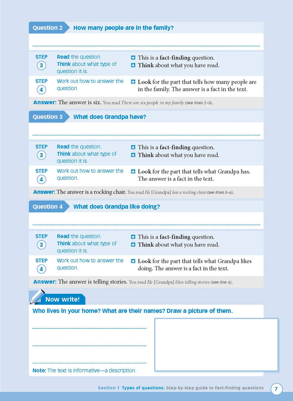 Sample interior page from Excel Advanced Skills Reading and Comprehension Workbook Year 1 showing practice activities and exercises for students