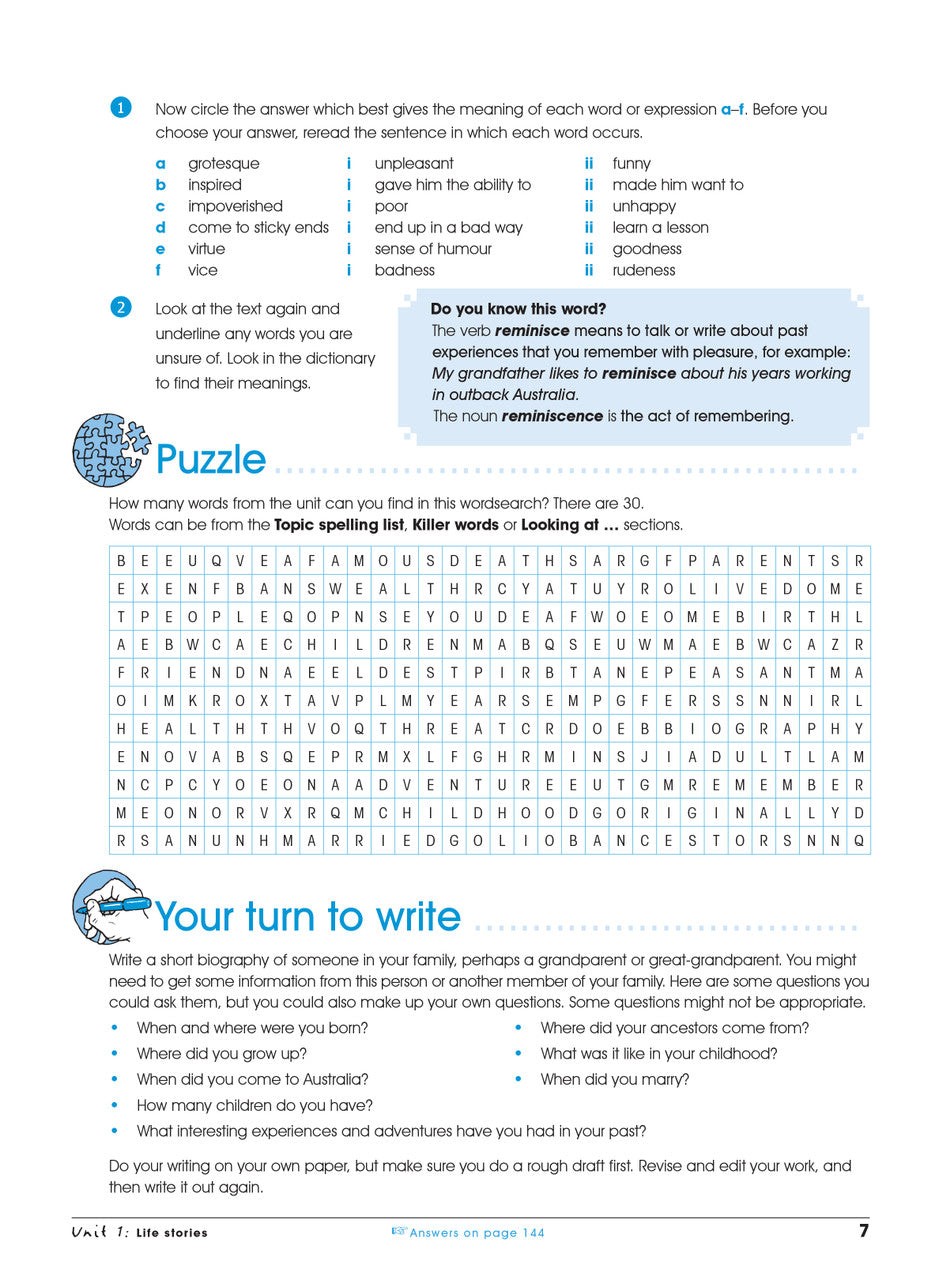 Sample interior page from the Excel Advanced Skills Spelling and Vocabulary Year 5 workbook showing the layout of the activities