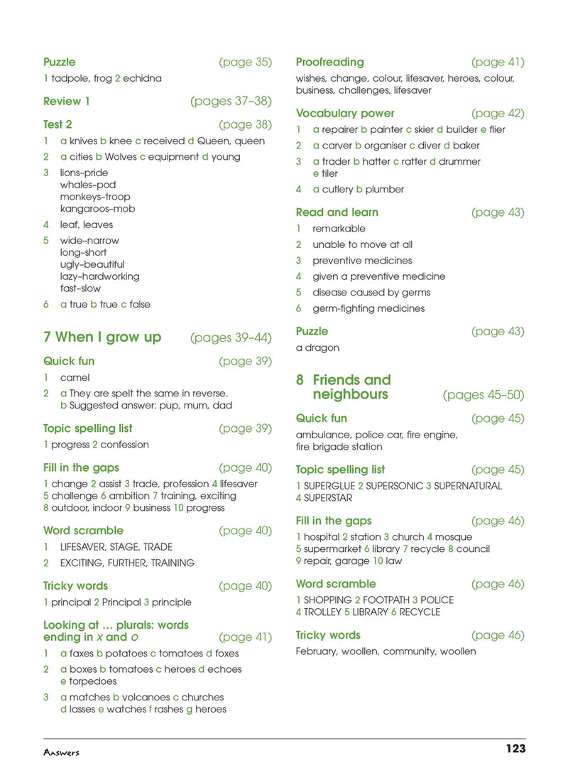 Sample interior page from Excel Advanced Skills Spelling and Vocabulary Workbook Year 4 showing practice activities and exercises for students