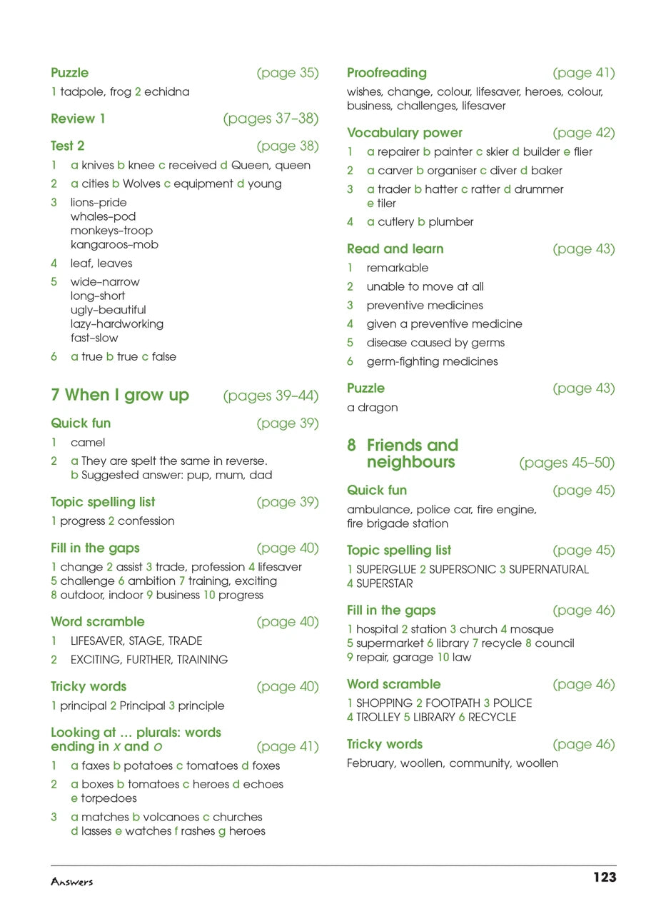 Sample interior page from Excel Advanced Skills Spelling and Vocabulary Workbook Year 4 showing practice activities and exercises for students