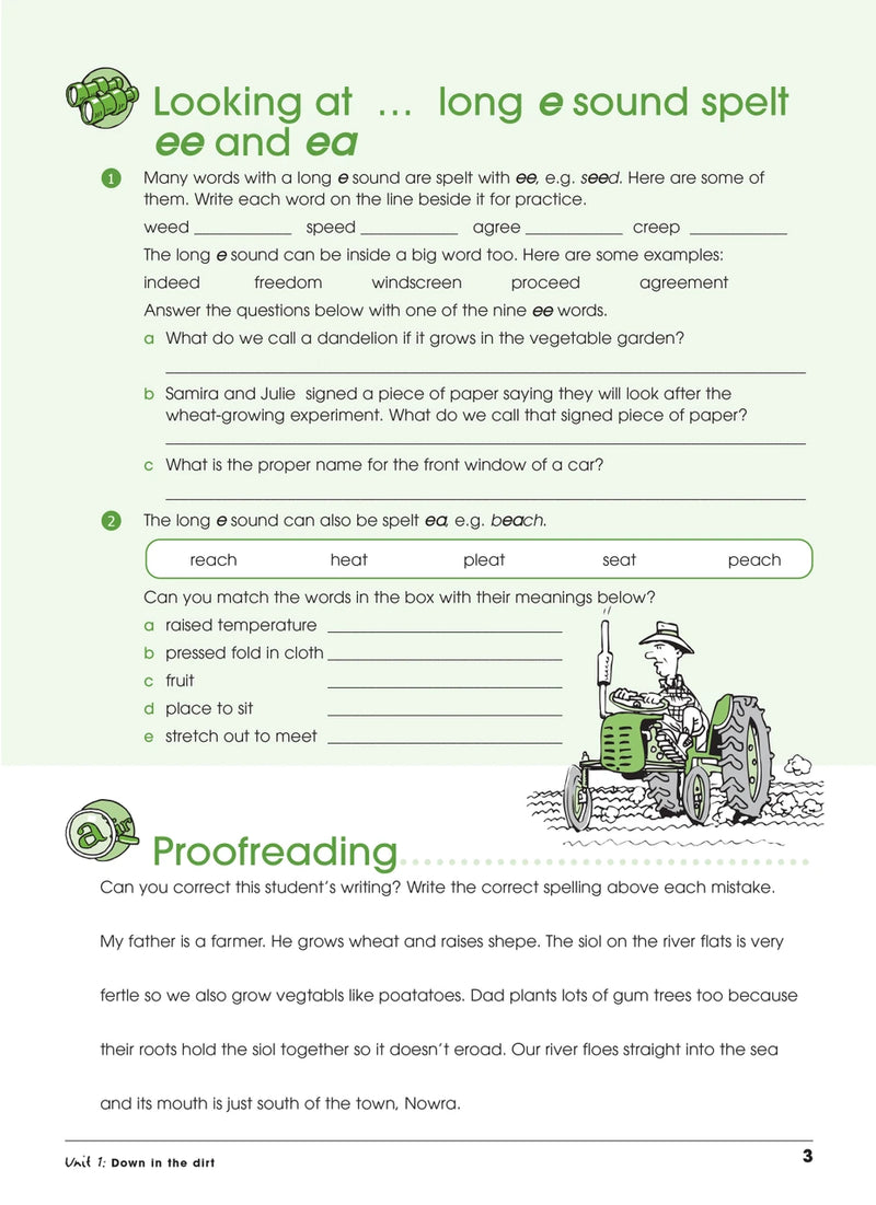 Sample interior page from Excel Advanced Skills Spelling and Vocabulary Workbook Year 4 showing practice activities and exercises for students