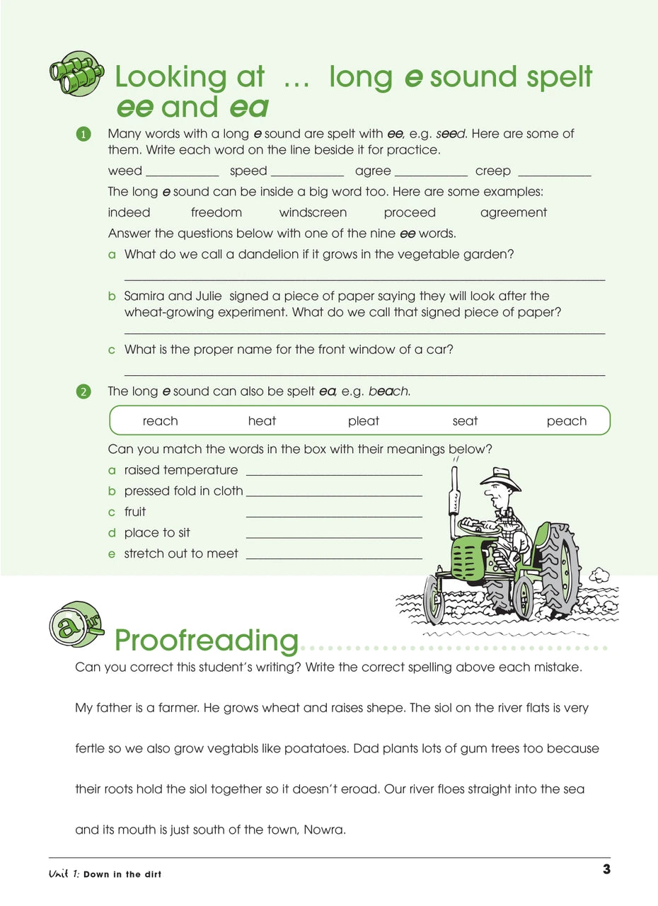 Sample interior page from Excel Advanced Skills Spelling and Vocabulary Workbook Year 4 showing practice activities and exercises for students