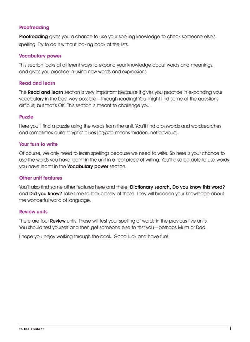 Sample interior page from the Excel Advanced Skills Spelling and Vocabulary Year 6 workbook showing the layout of the activities