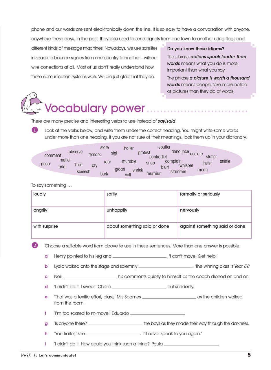 Sample interior page from the Excel Advanced Skills Spelling and Vocabulary Year 6 workbook showing the layout of the activities