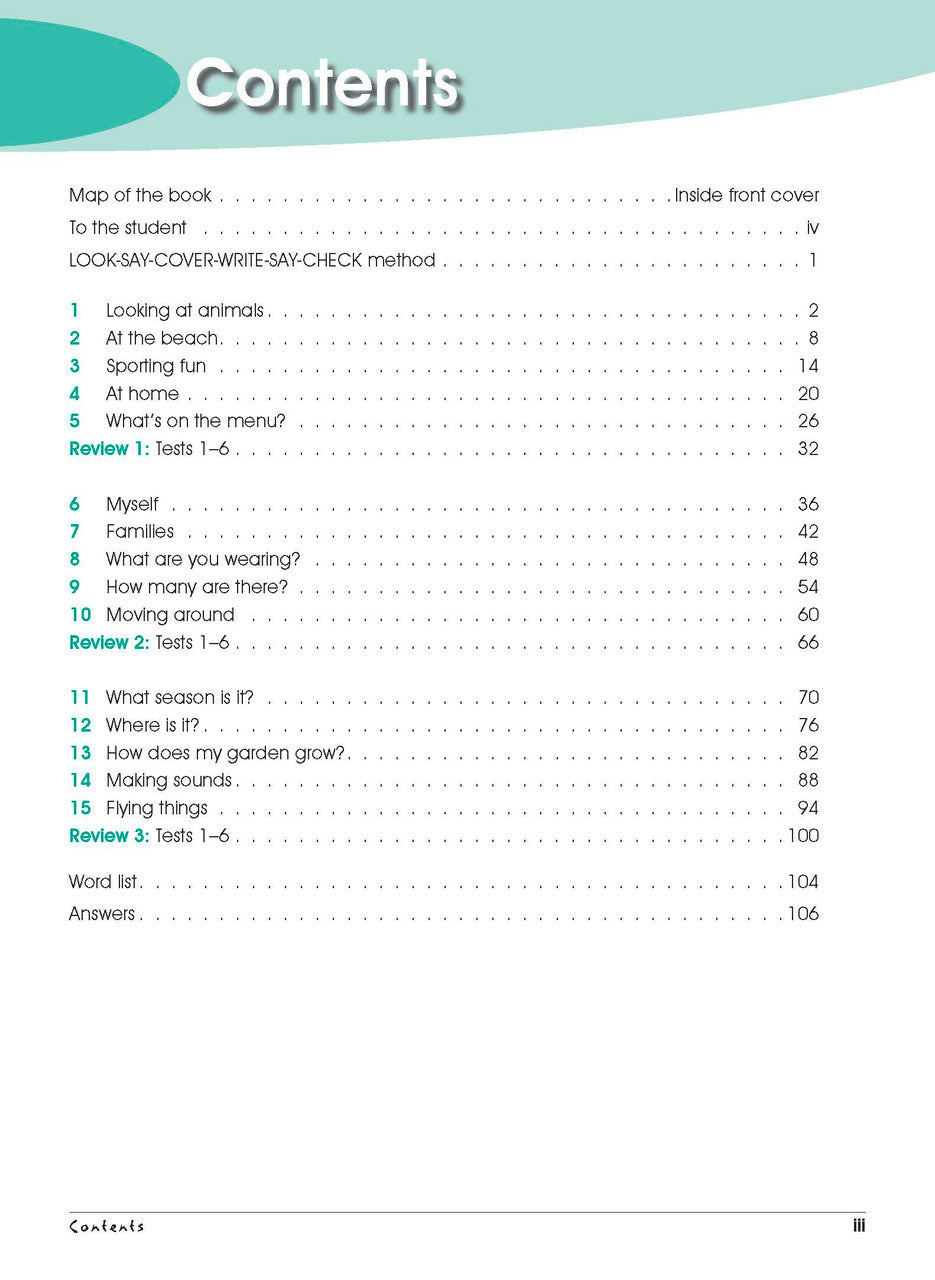 Sample interior page from Excel Advanced Skills Spelling and Vocabulary Workbook Year 1 showing practice activities and exercises for students