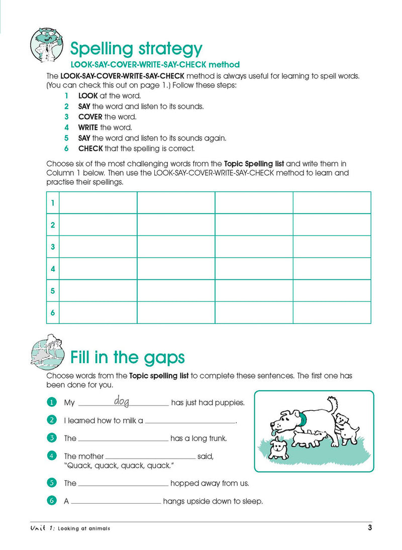 Sample interior page from Excel Advanced Skills Spelling and Vocabulary Workbook Year 1 showing practice activities and exercises for students