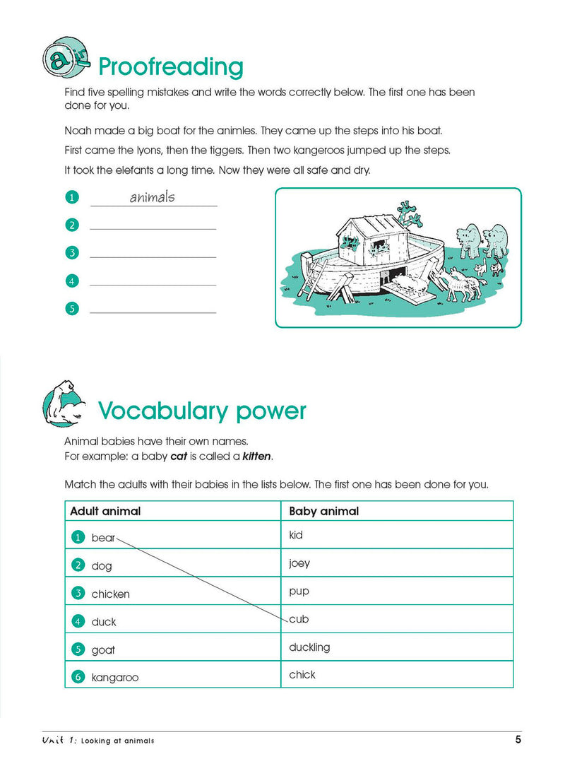 Sample interior page from Excel Advanced Skills Spelling and Vocabulary Workbook Year 1 showing practice activities and exercises for students