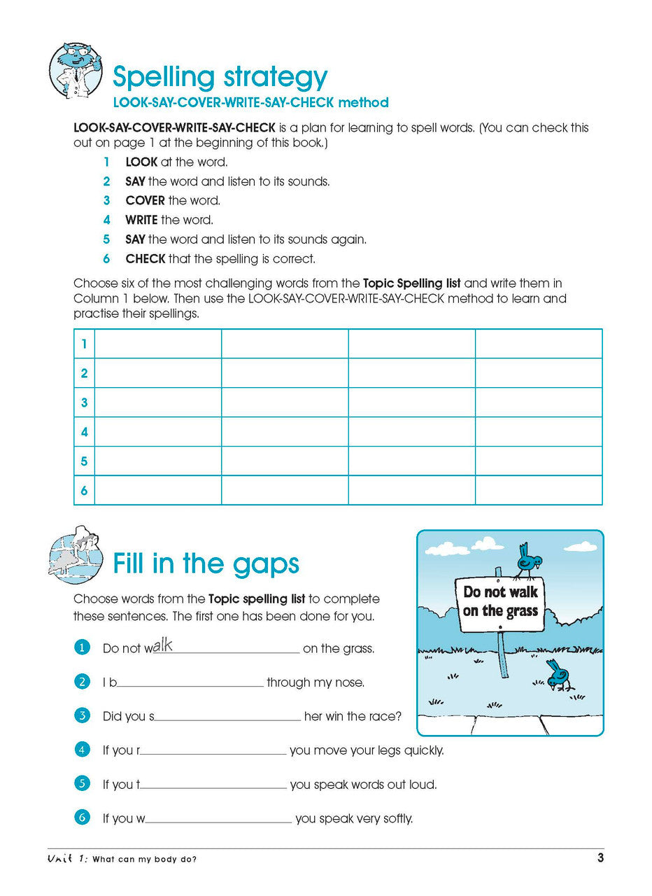 Sample interior page from Excel Advanced Skills Spelling and Vocabulary Workbook Year 2 showing practice activities and exercises for students