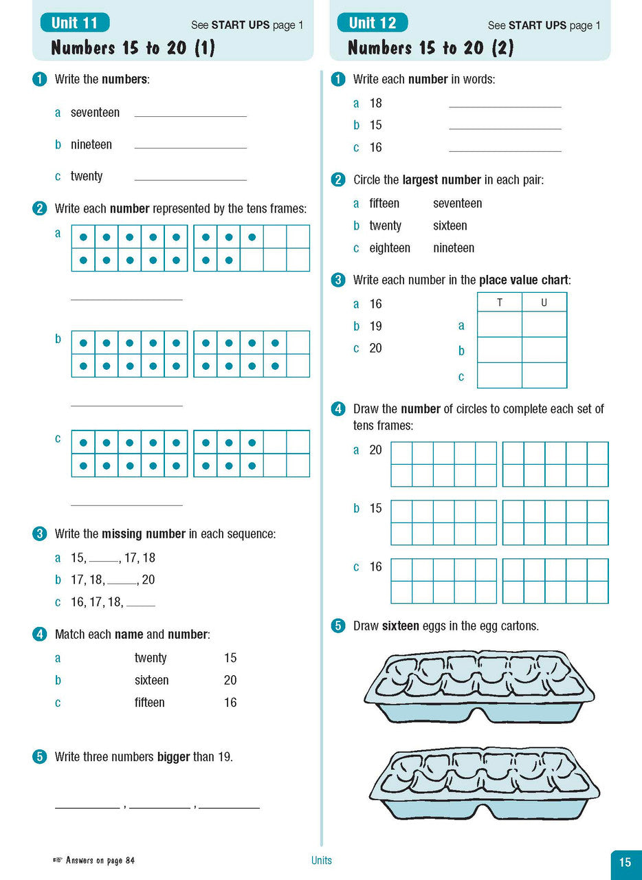 Sample interior page from the Excel Advanced Skills Start Up Maths Foundation workbook showing the layout of the activities