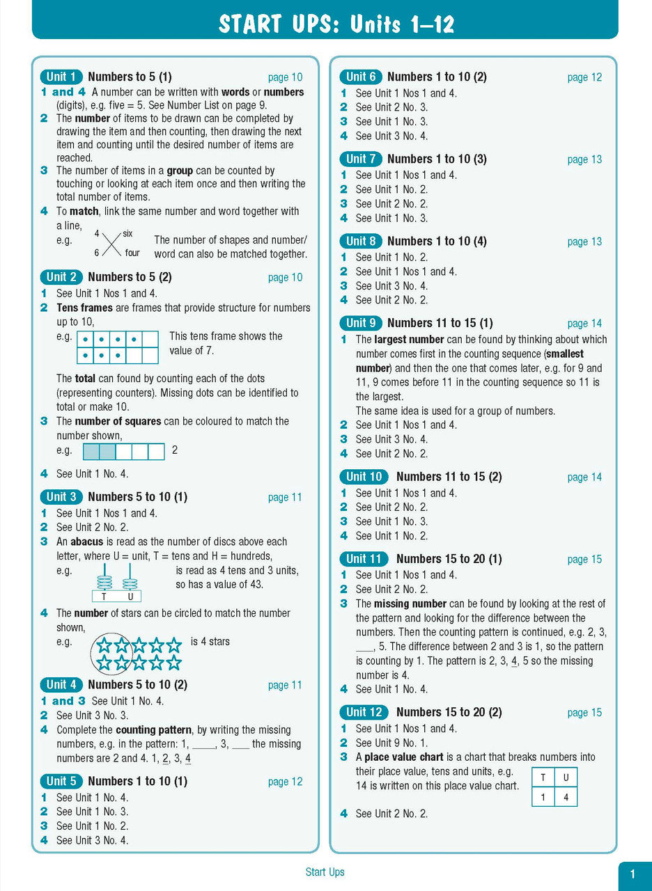 Sample interior page from the Excel Advanced Skills Start Up Maths Foundation workbook showing the layout of the activities