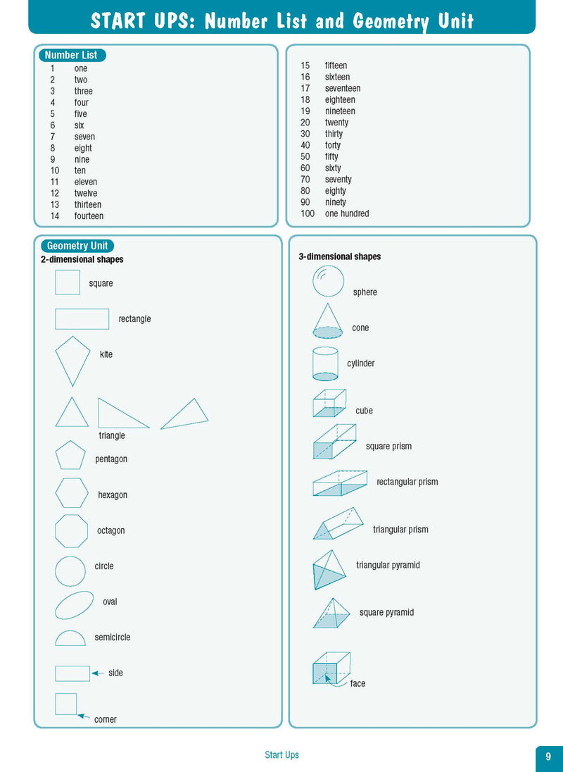 Sample interior page from the Excel Advanced Skills Start Up Maths Foundation workbook showing the layout of the activities