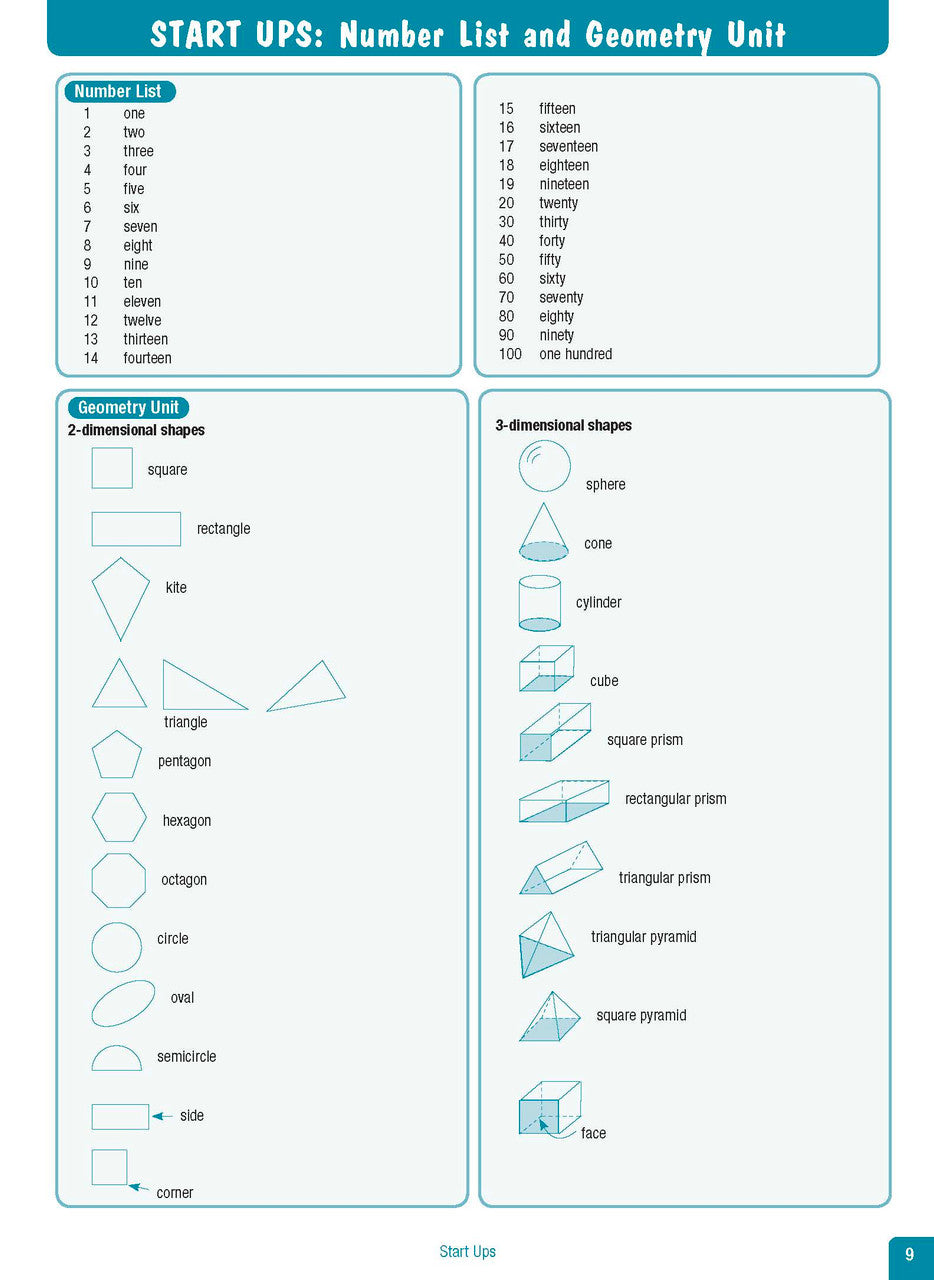 Sample interior page from the Excel Advanced Skills Start Up Maths Foundation workbook showing the layout of the activities