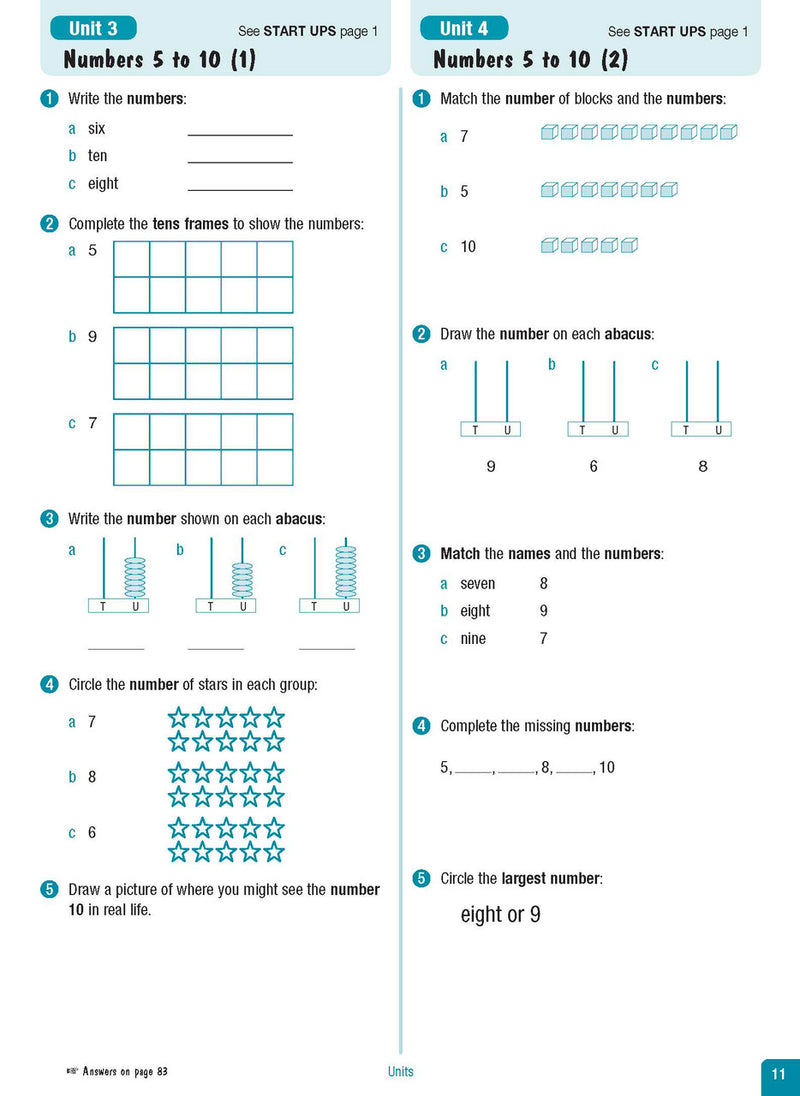Sample interior page from the Excel Advanced Skills Start Up Maths Foundation workbook showing the layout of the activities