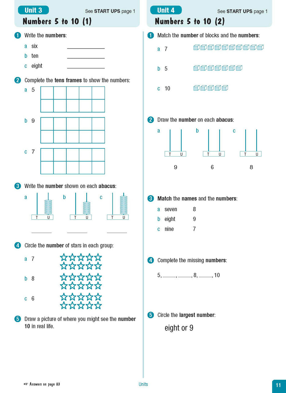 Sample interior page from the Excel Advanced Skills Start Up Maths Foundation workbook showing the layout of the activities