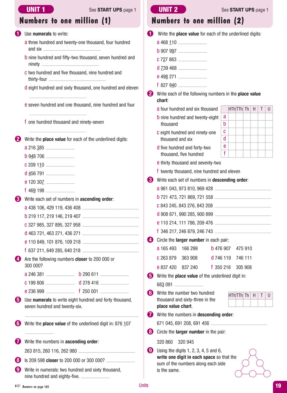 Sample interior page from the Excel Advanced Skills Start Up Maths Year 7 workbook showing maths units and practice exercises