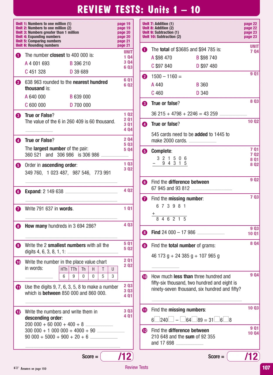 Sample interior page from the Excel Advanced Skills Start Up Maths Year 7 workbook showing maths units and practice exercises
