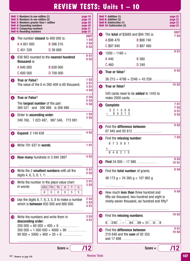 Sample interior page from the Excel Advanced Skills Start Up Maths Year 7 workbook showing maths units and practice exercises