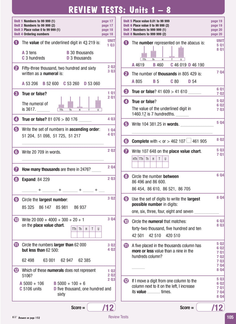 Sample interior page from the Excel Advanced Skills Start Up Maths Year 5 workbook showing maths units and practice exercises