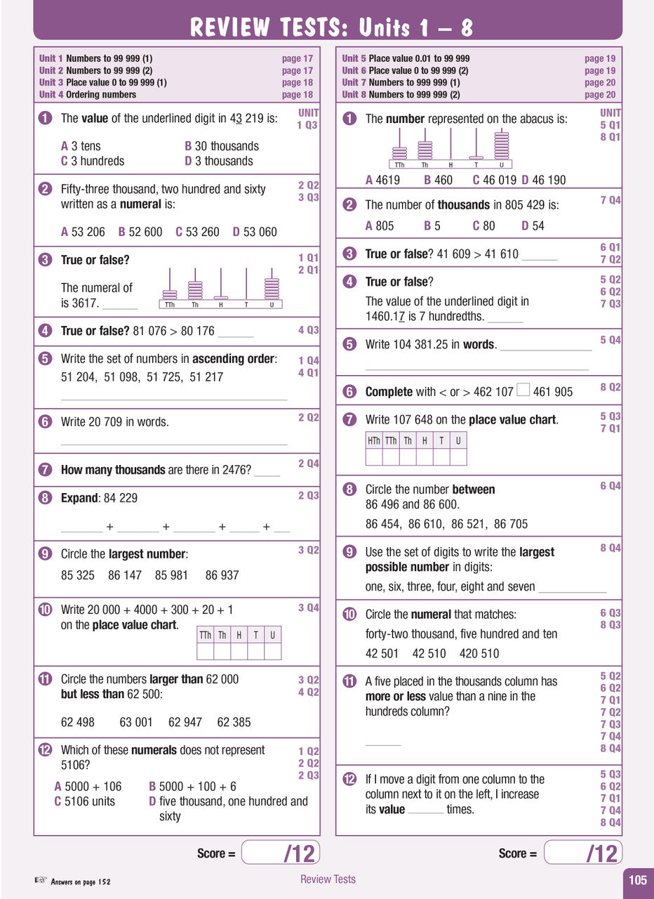 Sample interior page from the Excel Advanced Skills Start Up Maths Year 5 workbook showing maths units and practice exercises