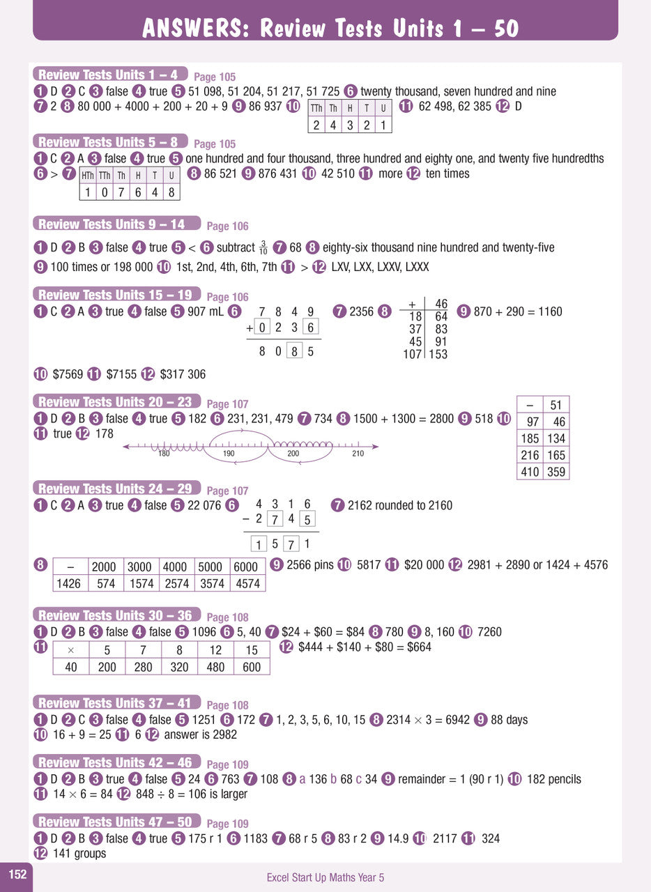 Sample interior page from the Excel Advanced Skills Start Up Maths Year 5 workbook showing maths units and practice exercises
