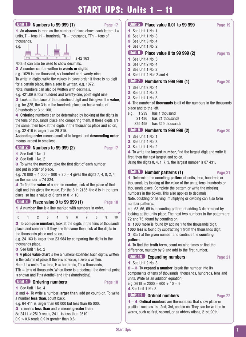 Sample interior page from the Excel Advanced Skills Start Up Maths Year 5 workbook showing maths units and practice exercises