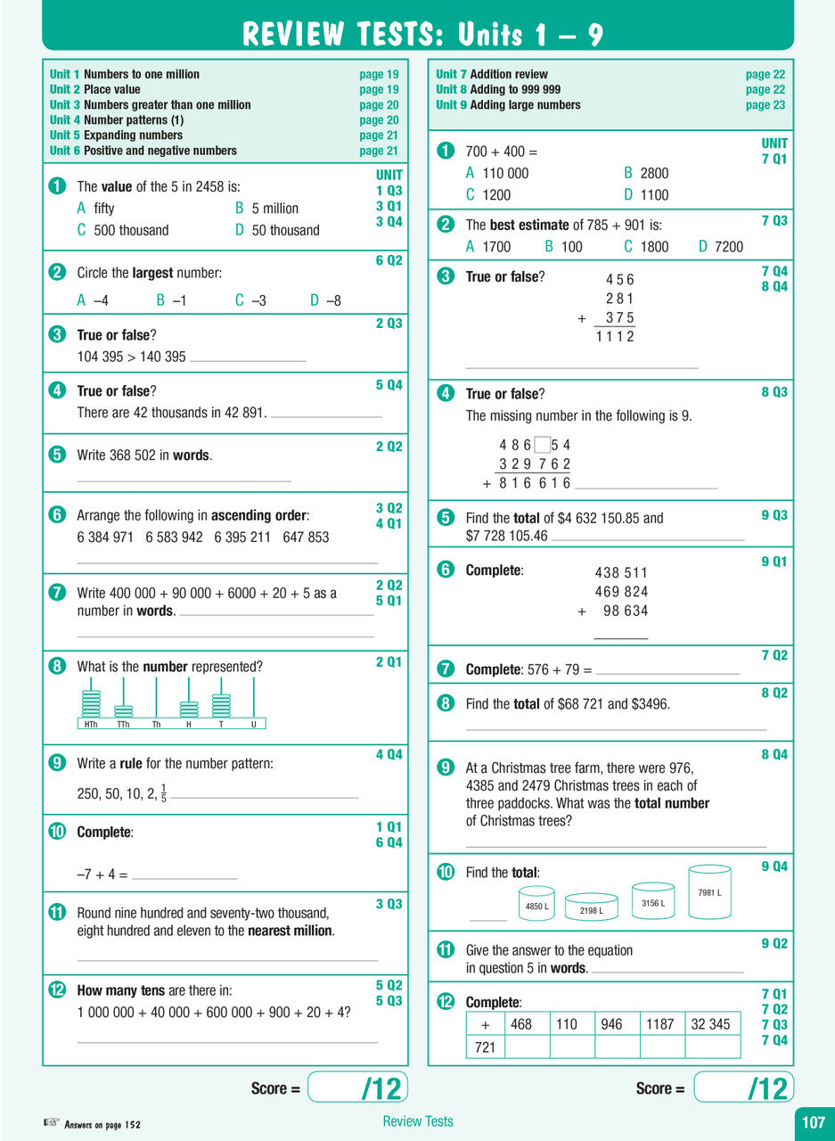 Sample interior page from the Excel Advanced Skills Start Up Maths Year 6 workbook showing maths units and practice exercises
