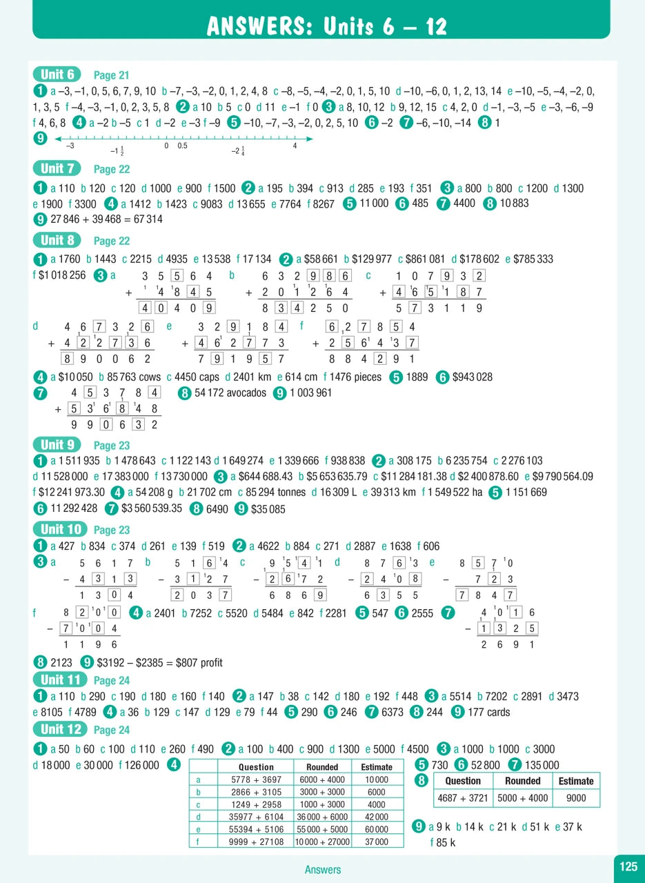 Sample interior page from the Excel Advanced Skills Start Up Maths Year 6 workbook showing maths units and practice exercises