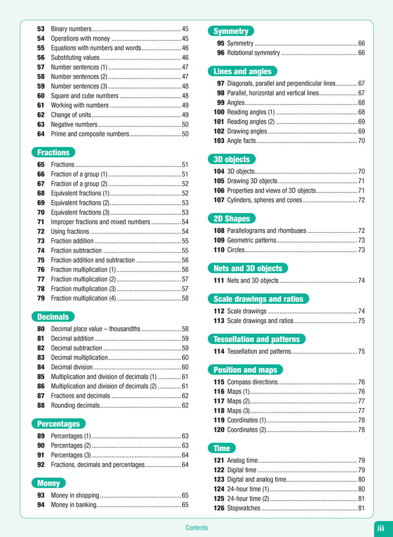 Contents page from the Excel Advanced Skills Start Up Maths Year 6 workbook listing the units of work and review tests