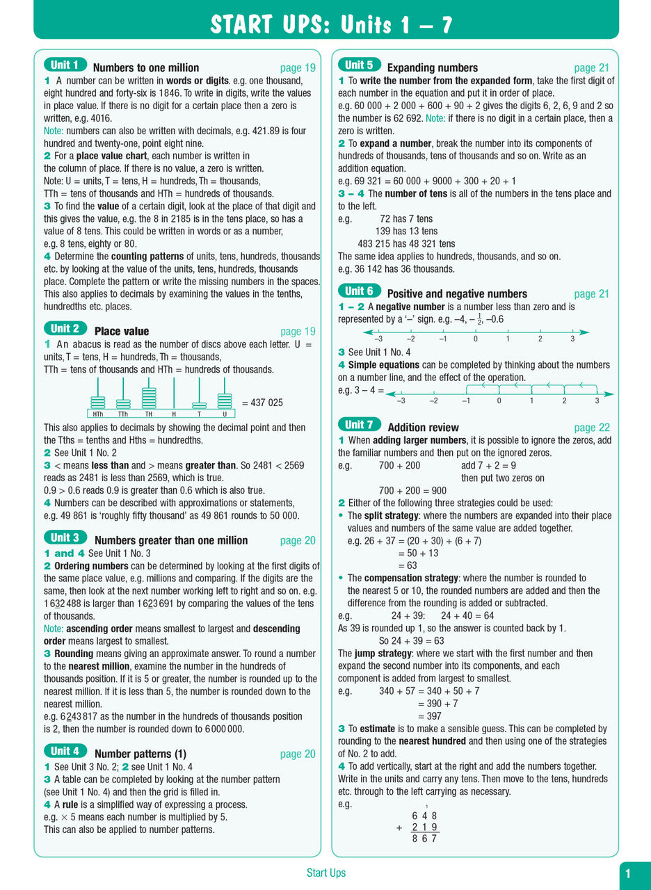 Sample interior page from the Excel Advanced Skills Start Up Maths Year 6 workbook showing maths units and practice exercises