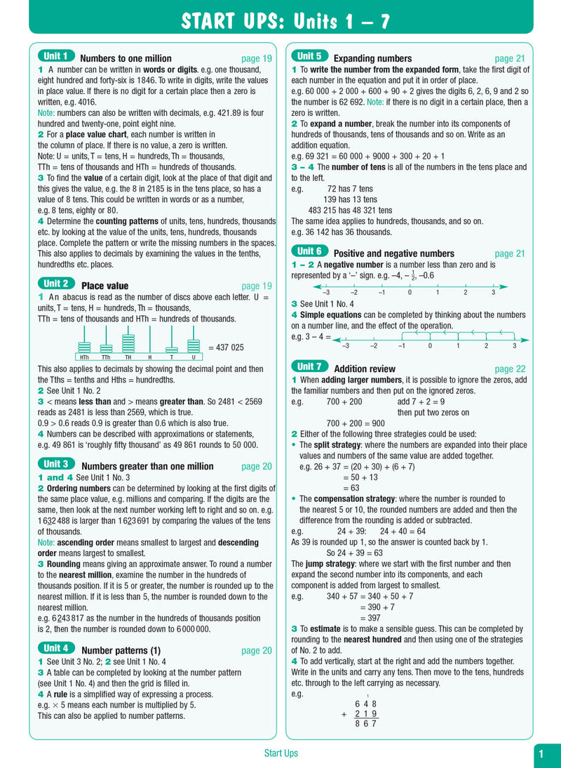 Sample interior page from the Excel Advanced Skills Start Up Maths Year 6 workbook showing maths units and practice exercises