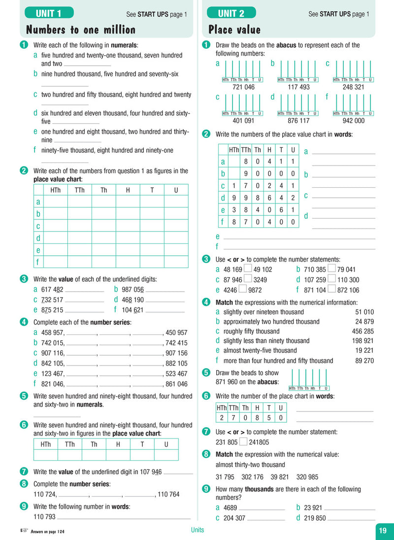 Sample interior page from the Excel Advanced Skills Start Up Maths Year 6 workbook showing maths units and practice exercises