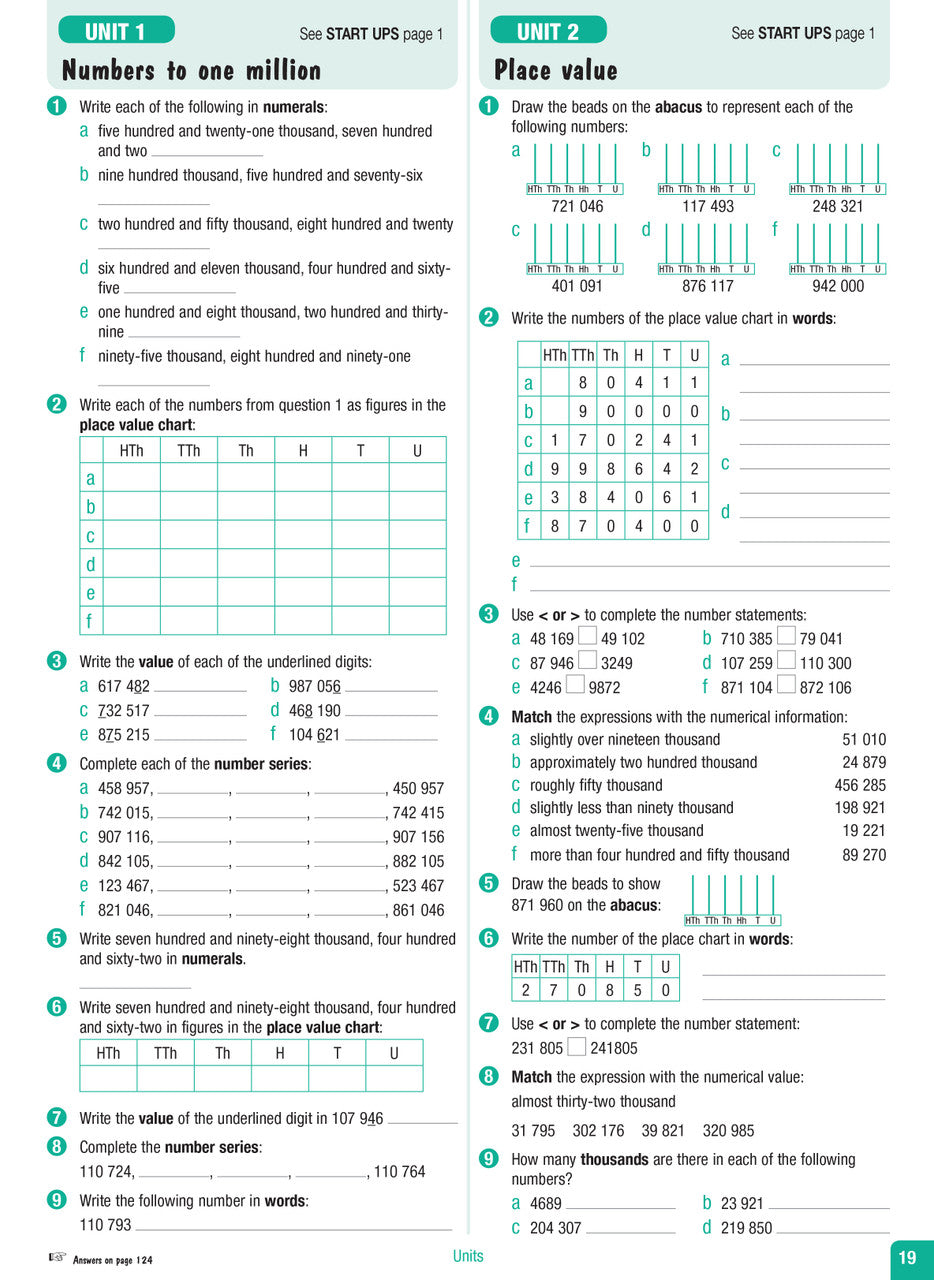 Sample interior page from the Excel Advanced Skills Start Up Maths Year 6 workbook showing maths units and practice exercises