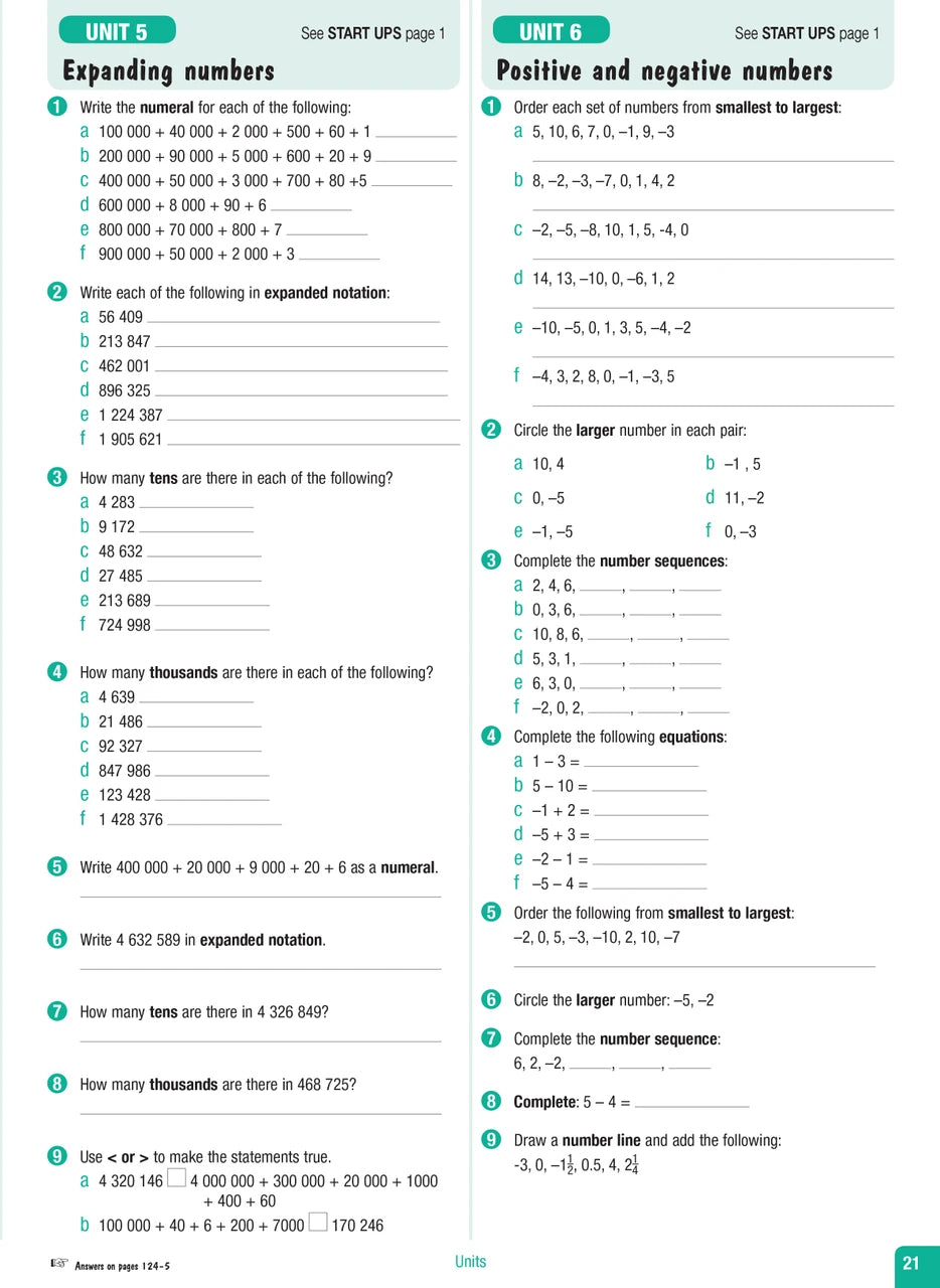 Sample interior page from the Excel Advanced Skills Start Up Maths Year 6 workbook showing maths units and practice exercises