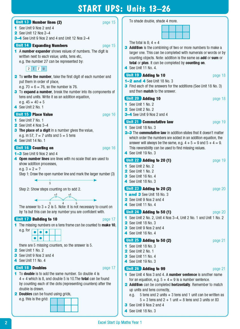 Sample interior page from the Excel Advanced Skills Start Up Maths Year 1 workbook showing the layout of the activities