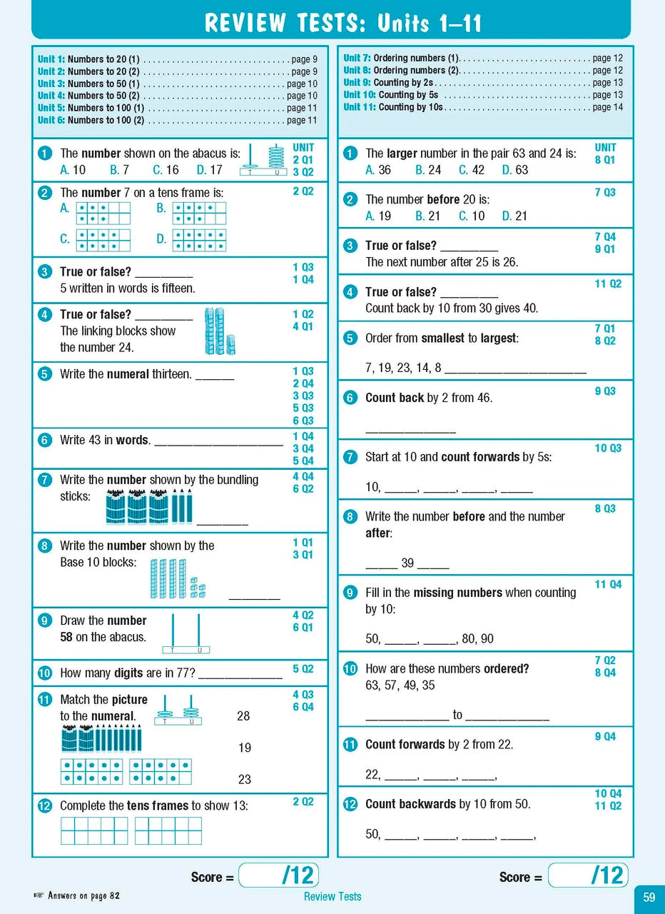 Sample interior page from the Excel Advanced Skills Start Up Maths Year 1 workbook showing the layout of the activities